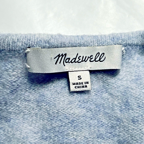 Madewell Size S Merino Wool Blend Sweater Cozy Yarn Surplice Blue - Picture 10 of 11